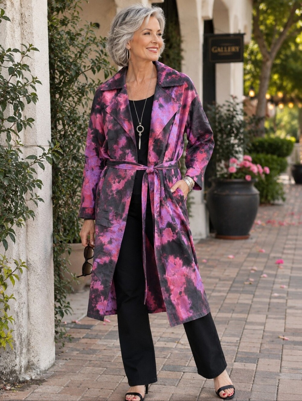 Tinsel Tie Dye Duster Trench Coat Women’s Medium Artsy Boho Lightweight Jacket